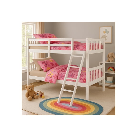 FR Wooden Kids Twin Over Twin Bunk Bed White