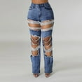 thumbnail image 4 of JGNGSHN Women's Hippie Tassel Denim Jeans Fashion High Street Cut Out Ripped Pants Party Music Festival Wear, 4 of 6