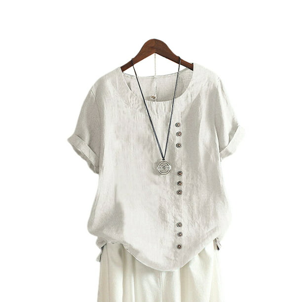 JBEELATE - JBEELATE Women Short Sleeves Cotton Linen T-Shirt Round Neck ...