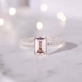 thumbnail image 2 of Emerald Cut Solitaire Morganite Engagement Ring 925 Sterling Silver Diamond Eternity Ring Statement Ring, Peach Morganite, Promise Ring New Year Gift, 2 of 5