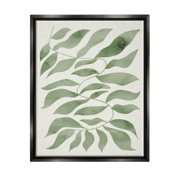 Stupell Industries Boho Plant Leaf Sprig Botanical & Floral Painting Black Floater Framed Art Print Wall Art, 17 x 21