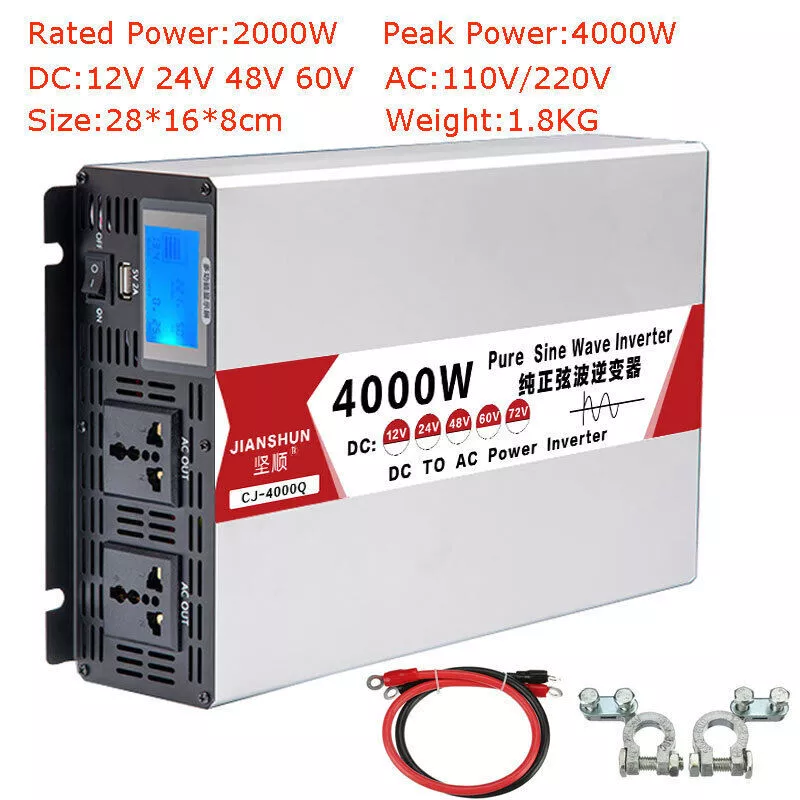 2000W 4000W Max 72V to 110V 120V Pure Sine Wave Power Inverter Car Converter USB