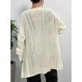 thumbnail image 2 of Women'S Cable Knit Cardigan Long Sleeve Open Front Button Down Knitwear Sweater Coat White M, 2 of 8