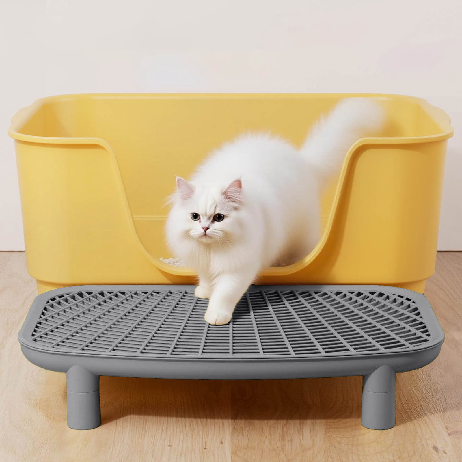 Qiopertar Double Layer Cat Litter Mat, Anti-Slip Litter Trapping Pad for Cat Box, Waterproof Pet Floor Mat with Sand Control Grooves for Bathroom Kitchen Laundry Room, Gray
