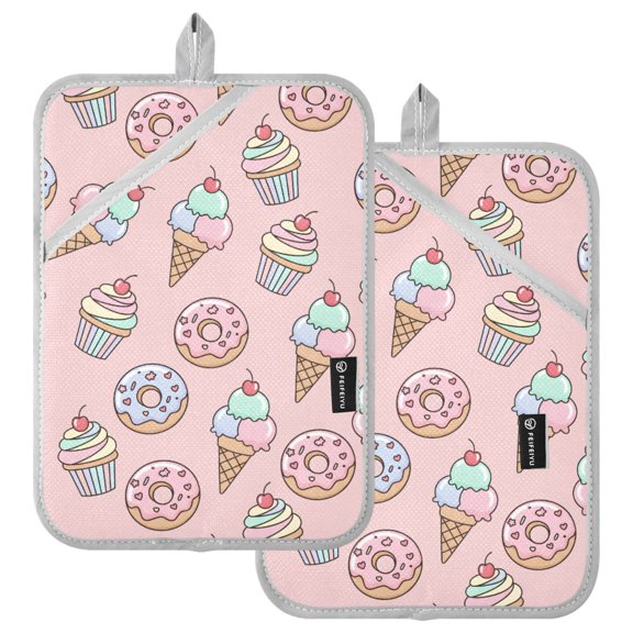Ryvnso Ice Cream Donuts Pattern Oven Mitts Heat Resistant Pot Holders Set of 2 Hot Pads