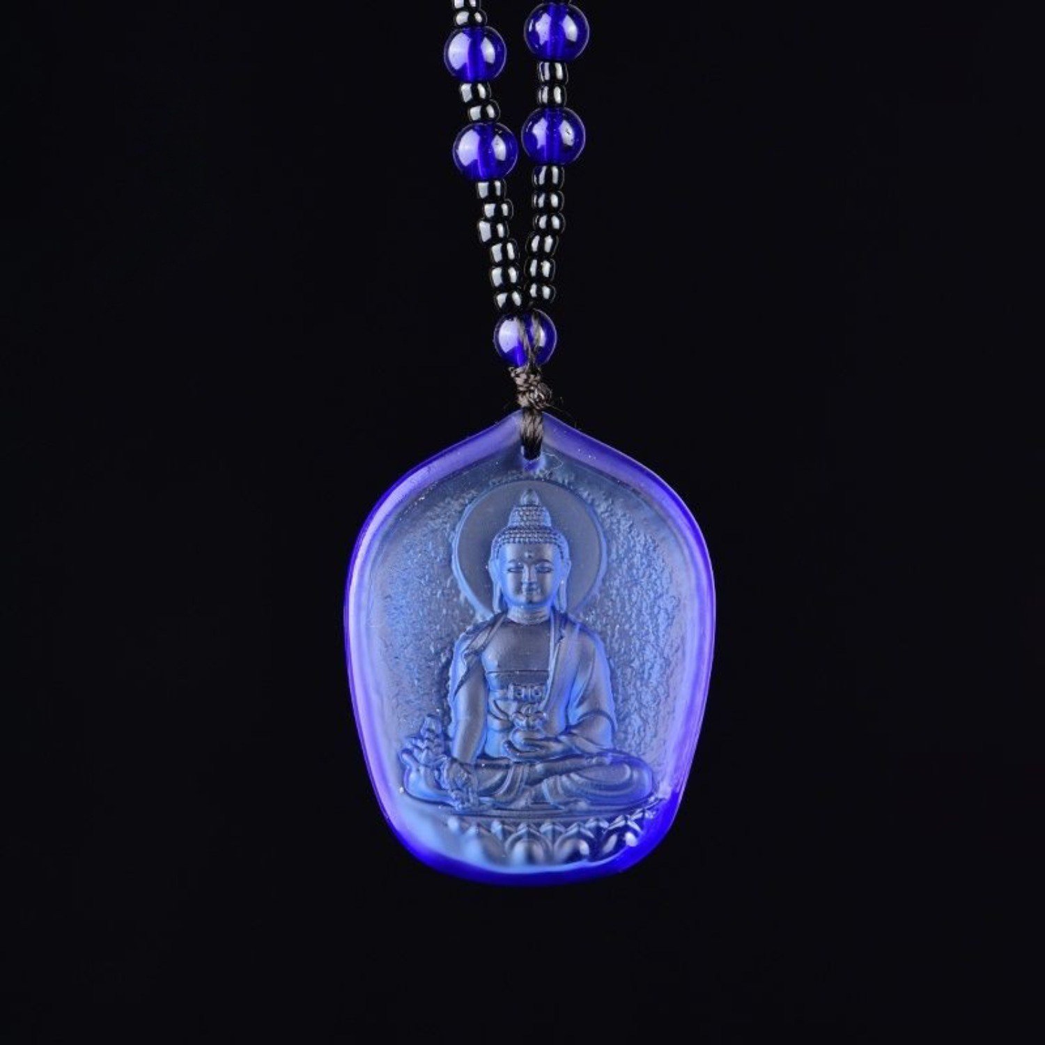 Glass Buddhist Pendant Carved Buddha Figure Religious Amulet Necklace Spiritual Jewelry for Men and Women