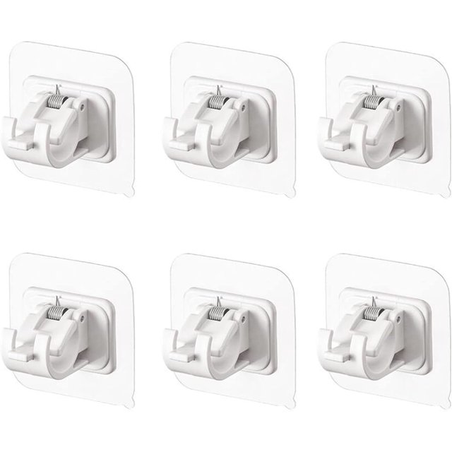 6PCS Self Adhesive Curtain Rod Bracket Curtain Pole Brackets No Drilling Drapery Hook Holder Fixing Rod Holder Curtain Wall Brackets for Home Kitchen Bathroom