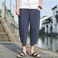 thumbnail image 3 of Bcfgryg Mens Solid Color Loose Cotton And Linen Cropped Trousers Plus Size Fashionable Casual Sports Pants Men’s Pants, 3 of 4