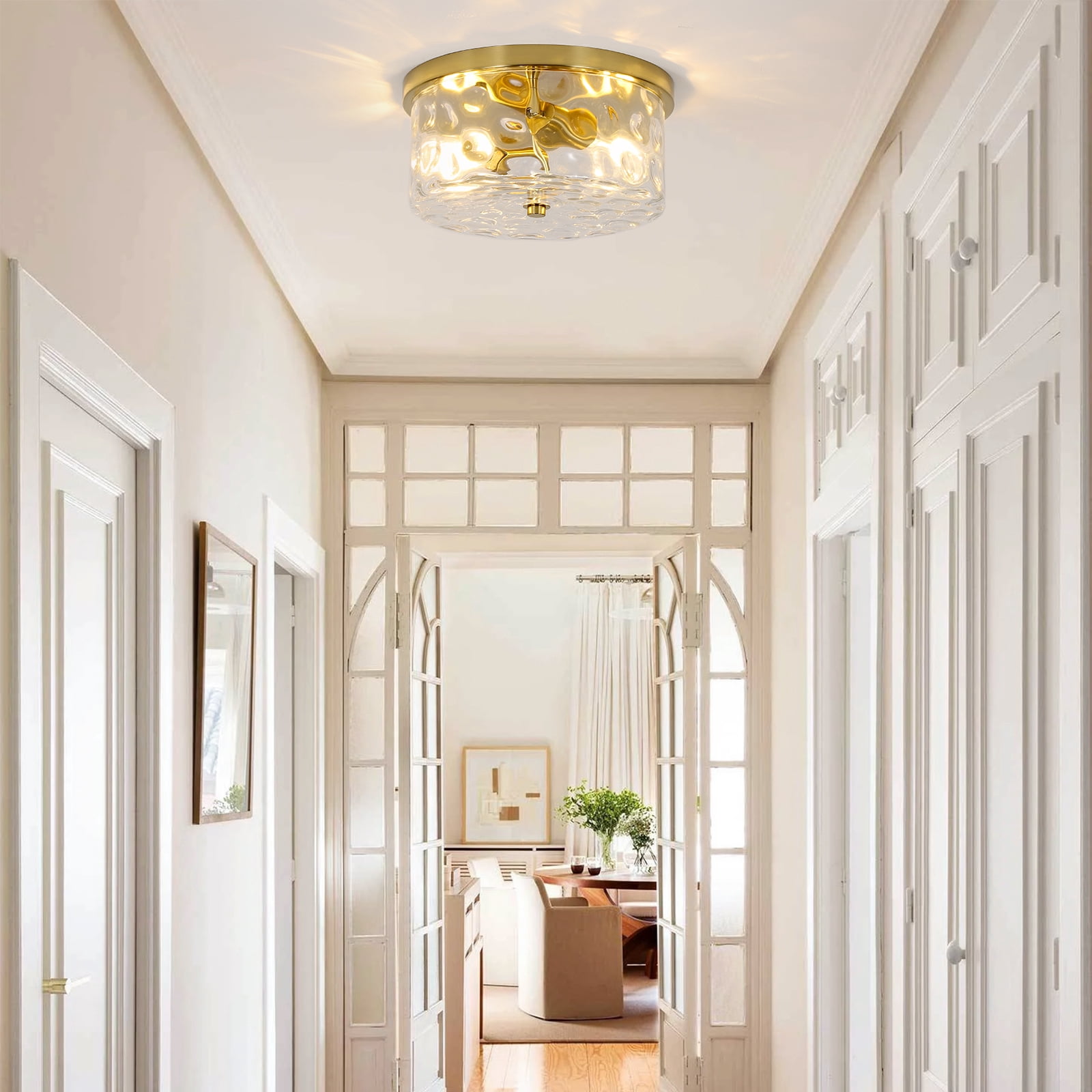 Gold Vintage Ceiling Light Fixture Semi Flush Mount with Bubble Glass Shade 2-Light Farmhouse Ceiling Light Ceiling Lamp for Living Room Bedroom Foyer Hallway 11.8"
