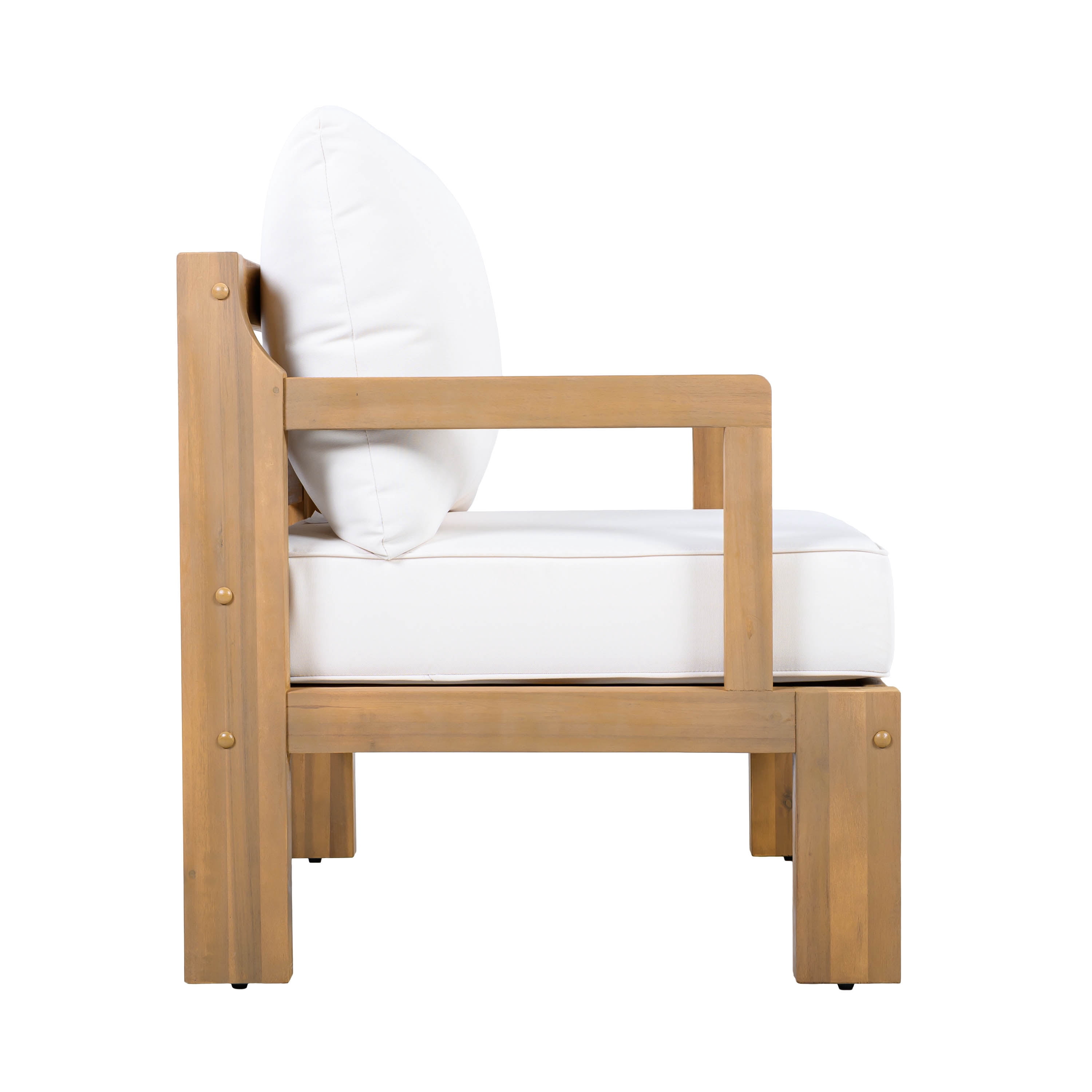 Patio Chairs Set of 2, Outdoor Acacia Wood Seating Chairs for Garden Deck, Natural and Beige