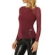 thumbnail image 4 of Blusa de malla brillante transparente para mujer INSPIRE CHIC con tirantes de espagueti color vino rojo, 4 of 6