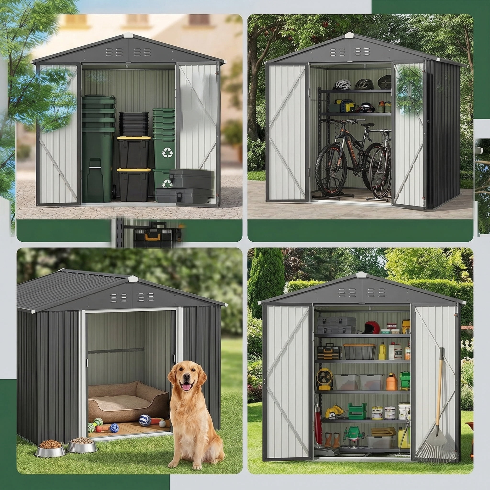 Lofka 8x6 FT Dark Gray Metal Garden Shed | Weatherproof Outdoor Storage with Lockable Doors