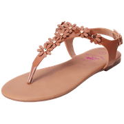 Beverly Hills Polo Club Girls’ Sandals – Strappy Thong Sandals with Flower Accent (5T – 4)