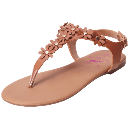 Beverly Hills Polo Club Girls’ Sandals – Strappy Thong Sandals with Flower Accent (5T – 4)