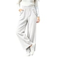 thumbnail image 5 of Women High Waist Paper Bag Waist Corduroy Wide Leg Trousers Elegant Ruffle Trim Straight-Leg Pants Vertical Rib Casual Pants Fall Outfits, 5 of 9