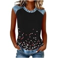 thumbnail image 2 of Uootdi Womens Cami Tops Denim Patchwork Print Crew Neck Sleeveless Curved Hem Loose Fit Lightweight Tops Basic Tees Weekend Casual Outfit Gift, 2 of 9
