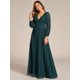 thumbnail image 4 of Vestido de noche Ever-Pretty con cuello en V fruncido y cintura alta, verde azulado, 4 of 6