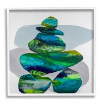 Stupell Vivid Aqua Zen Balancing Rocks Abstract Painting White Framed Art Print Wall Art