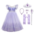 thumbnail image 1 of Princess Elsa Robe Cape en Maille pour Fille Costume de Fête d'Anniversaire d'Halloween avec Accessoires, 1 of 6