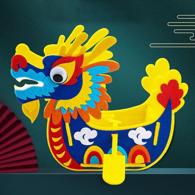 Kit de artesanía de fieltro DIY creativo Dragon Boat juguetes educativos de desarrollo de aprendizaje arte hecho a mano para niños actividad hogar Azul Baoblaze Artesanía de fieltro de bricolaje