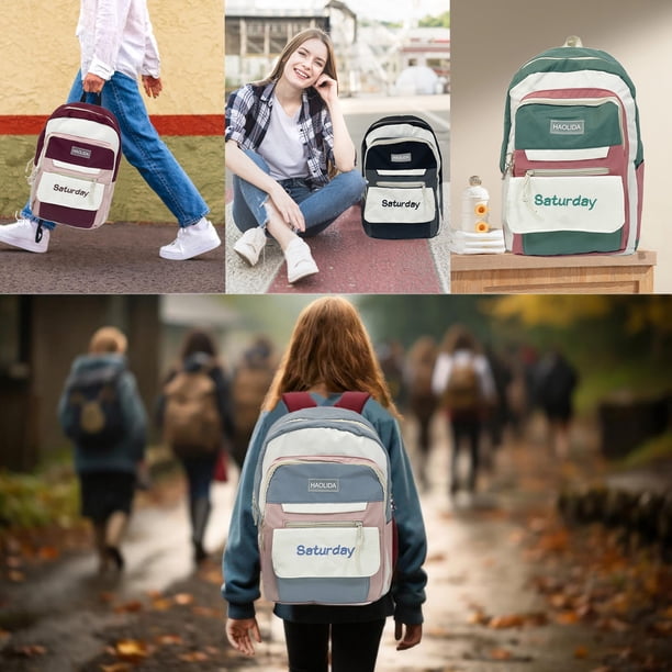 Mochila para adolescentes, mochila escolar, diseño de bloques de color, impermeable, compartimento para portátil, bolso de viaje informal, estilo deportivo, para estudiantes de secundaria, mochila pa