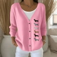 thumbnail image 2 of Wang6 Womens Plus Size Cardigan Sweaters Black Open Front Button Long Sleeve Knit Sweater Fall Winter V Neck Cute Animal Printed Knitted Outwear Tops Pink3 M, 2 of 5