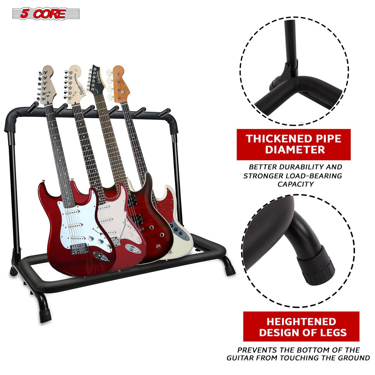 Guitar Rack 5 Slot Multi Guitar Stand Five Display Floor Stand Safe Storage Foldable Portable for Electric Acoustic Flying V Guitars -GRack 5N1 OVAL