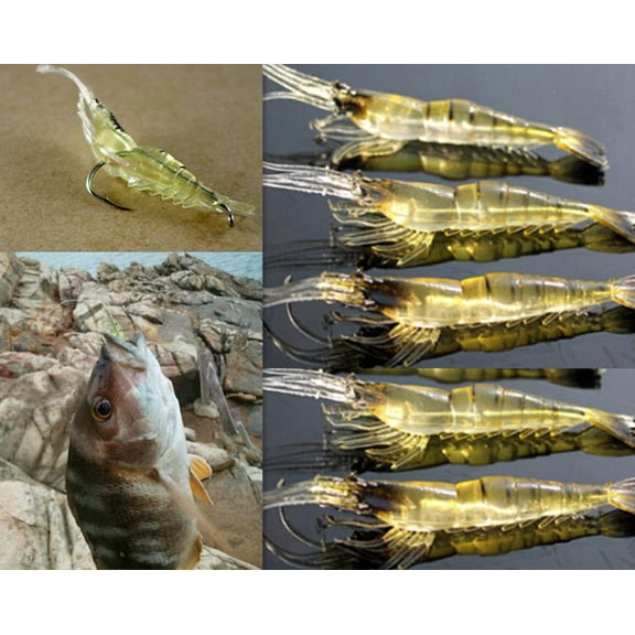 Limei 10pcs Shrimp Simulation Soft Prawn Fishing Lures Bass Crank Hook Bait Tackle