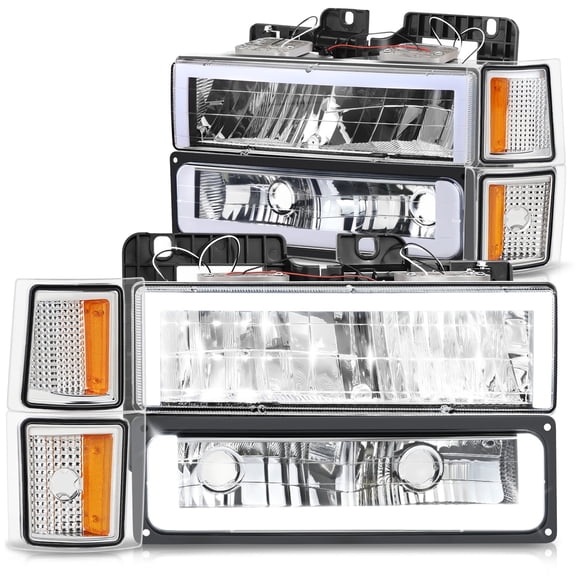 DNA Motoring Square-LED DRL Headlights for 94-00 Chevy C/K 1500-3500, Chrome/Amber