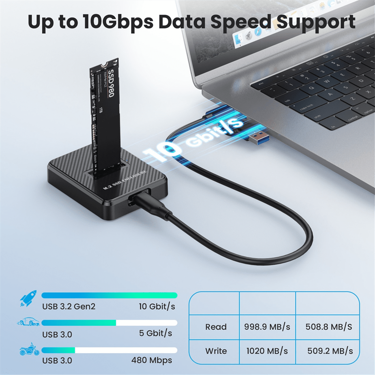 M.2 NVMe &SATA to USB C Docking Station Dual Protocol Adapter 10Gbps External SSD Enclosure with 2in1