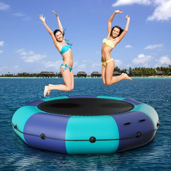 Sedeke Inflatable Water Trampoline for Lake, 12FT Recreational Floating Water Bouncer with 500W Electric Inflator & Rope Ladder, Kids Adults Portable Pool Trampoline Swim Platform