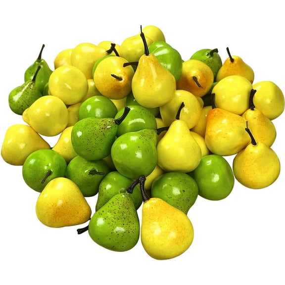 30pcs Artificial Mini Pears, Mini Artificial Yellow Pears Lifelike Green Pears Fake Fruits Model Simulation Pears for Home Decoration Kitchen Ornament Photography Props