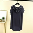 thumbnail image 5 of Wyobmus Women Lightweight Summer Hooded Shirt Casual Fashion Short Sleeve V Neck Hoodies Solid Modal Fabric Curved Hem T Shirt With Hood Dark Gray, 5 of 6