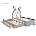 thumbnail image 4 of Aukfa Twin Bed Frame with Trundle and 3 Drawers, Upholstered Platform Bed with Cartoon Rabbit Ears Headboard and LED Lights, Gray, 4 of 8