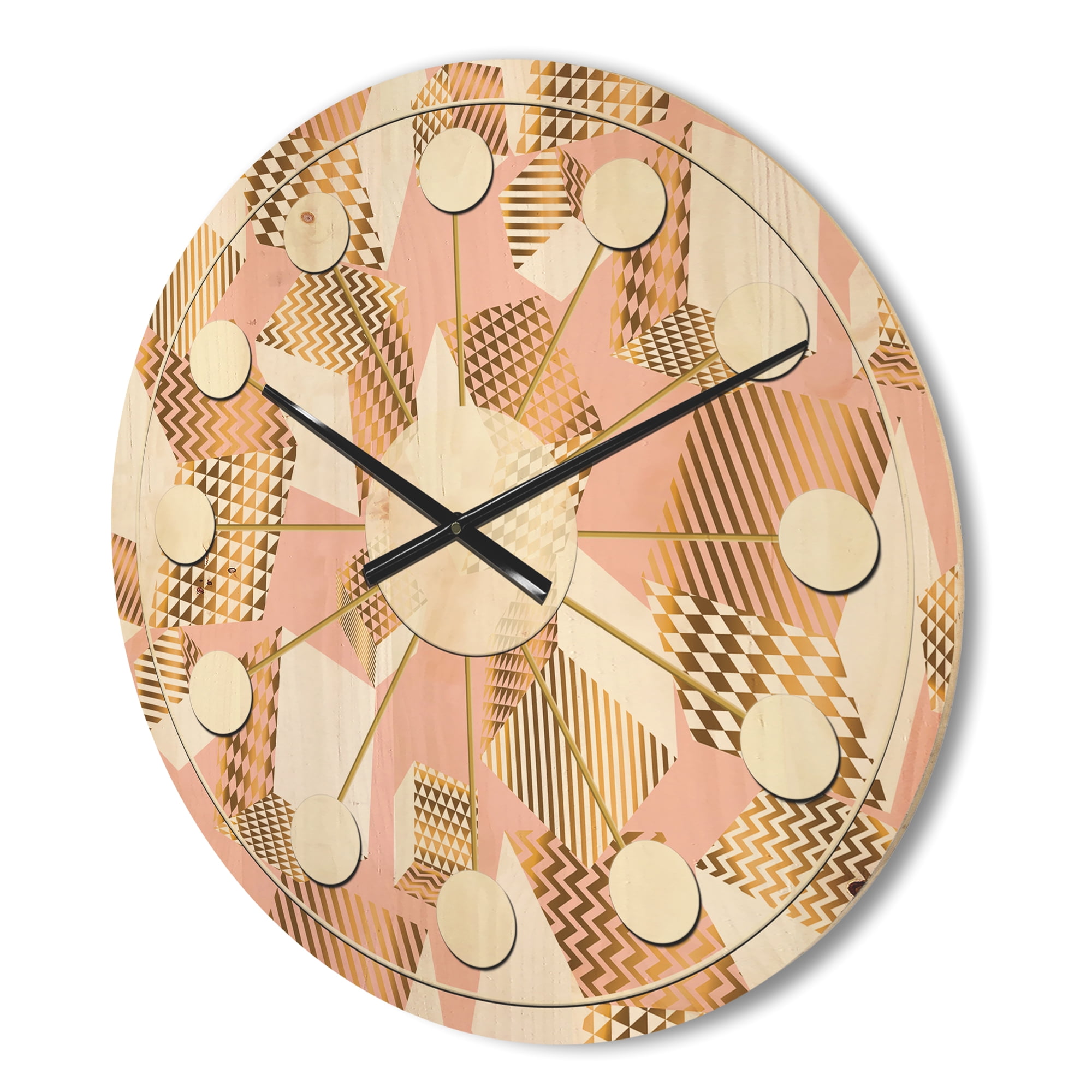 Designart 'Rose and Gold Cubes I' Mid-Century Modern Wood Wall Clock