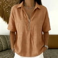 thumbnail image 2 of cfhntfmh Womens Tops Summer Half Sleeve Collared V Neck T-Shirts Zipper Loose Casual Workout Shirts Solid Color Clothes, 2 of 6