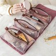thumbnail image 2 of Bolsa de cosméticos para mujer, organizador de viaje plegable, bolsa de nailon para colgar, bolsa de maquillaje separable con cuerda, color rosa, 2 of 5