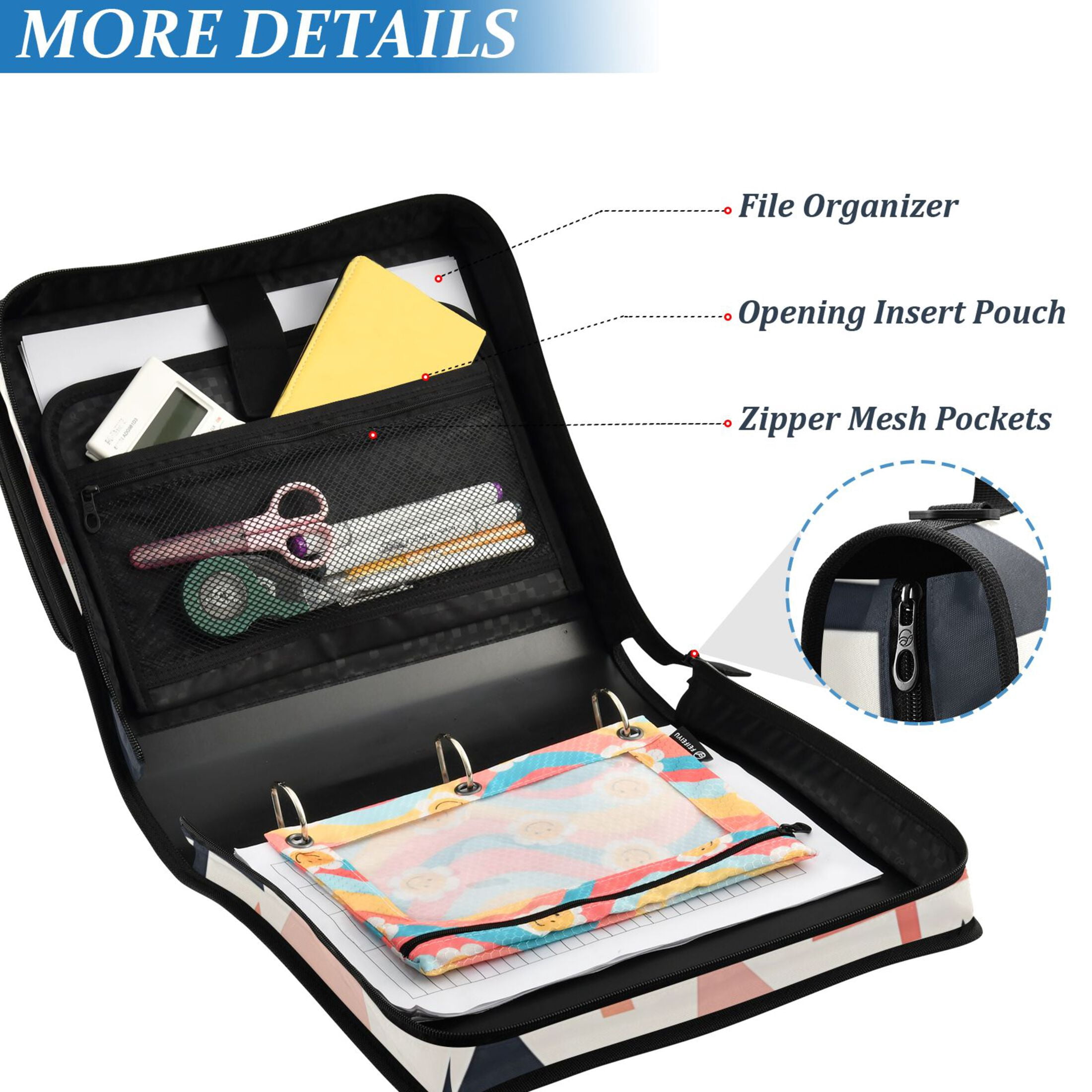 3 Ring Zipper Binder with Shoulder Strap Waterproof Trapper Keeper 2 Inch D-Ring 500 Sheets Capacity Colorful Triangular Tree