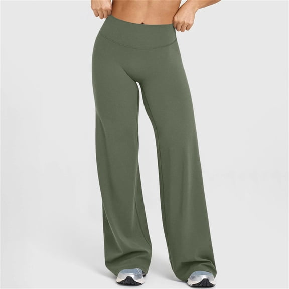 Workout Leggings Womens No Front Seam Straight Leggings High Waist Gym Yoga Pants Green S