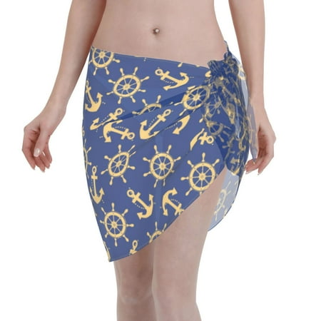 Qekee Anchors and Nautical Women s Short Sarongs Cover Ups Sheer Bikini Wraps for Swimwear