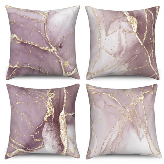Pink Purple Marble Throw Pillow Covers 18x18 Set of 4,Modern Abstract Pillow Cases for Bedroom Sofa Couch