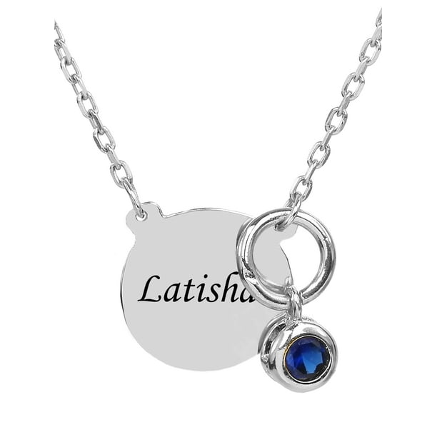 Jay Aimee Designs Laser Engraved 5 8 Inch Name Disc Necklace Only First Initial Capitalized With Bezel Set Drop Birthstone Walmart Com Walmart Com