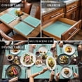 thumbnail image 3 of Pure Light Cyan Placemats for Dinning Table Set of 6, Simple Solid Color Burlap Kitchen Place Mats Waterproof Cloth Table Mats, Indoor Outdoor Placemats Easy Clean Dinner Decor, 3 of 8