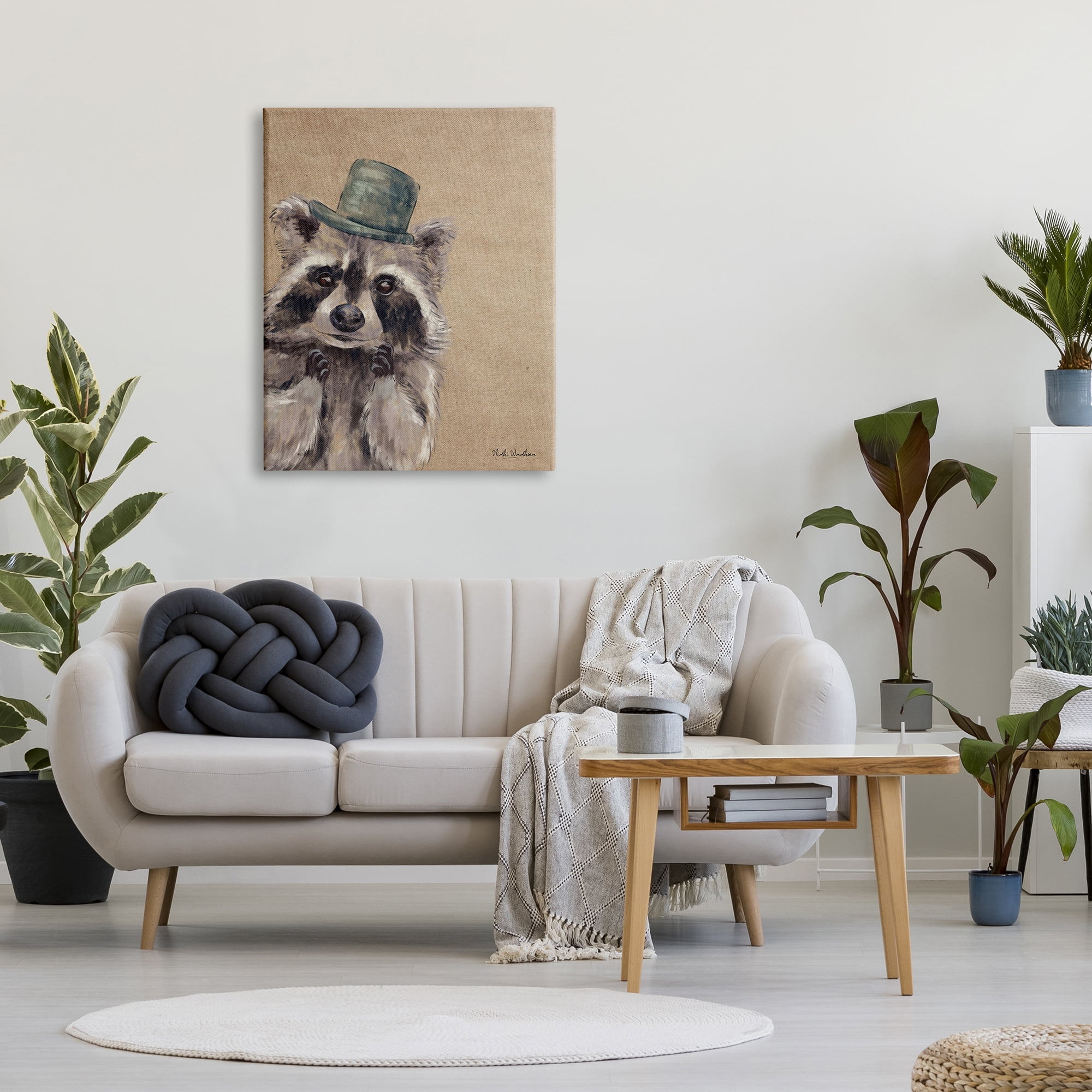 Stupell Industries Raccoon Wearing Top Hat Animals & Insects Painting Gallery Wrapped Canvas Print Wall Art, 30 x 40