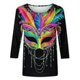 thumbnail image 5 of Mardi Gras Shirts for Women Masked Graphic 3/4 Sleeve 2026 Carnival Top Loose Casual Crew Neck Funny Tee Shirts Raved Outfits Mardi Gras Outfit, 5 of 6