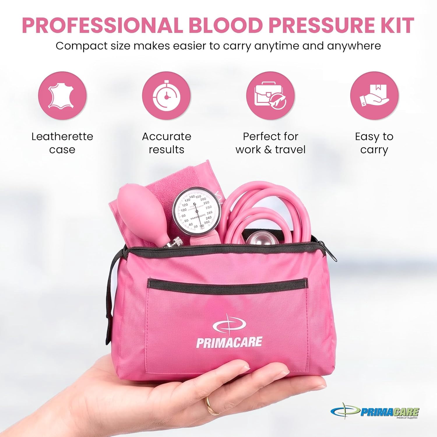 Primacare DS-9181-PK Blood Pressure Cuff and Sprague Rappaport Stethoscope, and Carrying Case, Pink