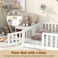 thumbnail image 3 of PAPROOS Full Montessor Floor Bed, Solid Wood Toddler Bed with Safety Guardrail and Door, Easy Assembly, Low-to-Floor Bed Frame with Slats for Kids, White, 3 of 9