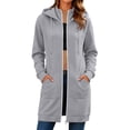thumbnail image 2 of Solid Color Vintage Hoodies Longline Relaxed Full Zip Fall Tops Long Sleeve Fashion Clothes Adjustable Drawstring Hood Large Front Patch Pockets Sweatshirts Gray,M, 2 of 6
