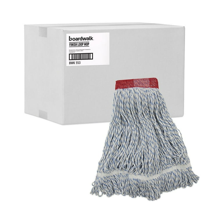 Mop Head, Floor Finish, Wide, Rayon/Polyester, Large, White/Blue, 12/Carton Mop Head, Floor Finish, Wide, Rayon/Polyester, Large, White/Blue, 12/Carton