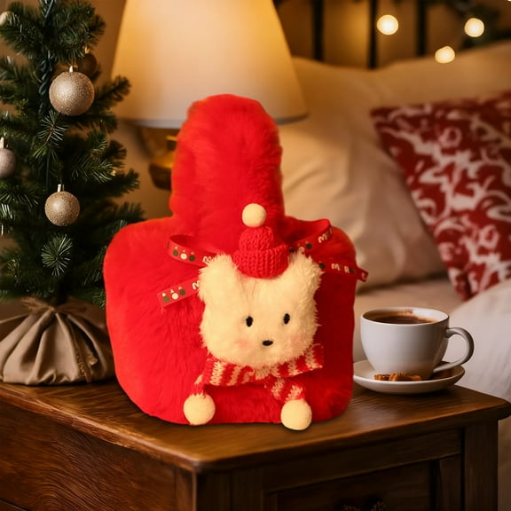 Taicans Luxury Faux Fur Christmas Gift Bags with Gold Bells & Bow - Reusable Holiday Wrapping Bags for Adults Kids,Party Favors,Festive Decorations,Elegant Gift Packaging